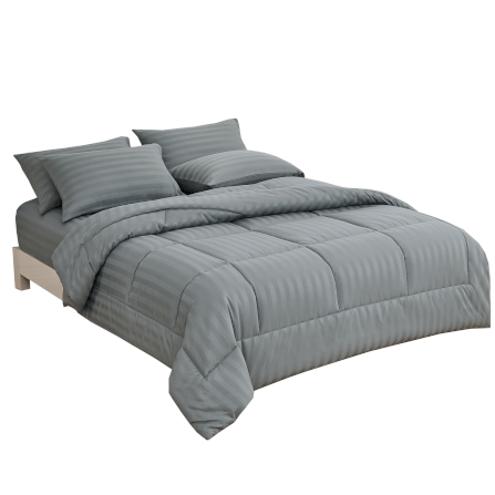 ชุดผ้าปูที่นอน 6 ฟุต 6 ชิ้น ibed ลายริ้ว Midnight Gray พร้อมผ้านวมเย็บติด_0